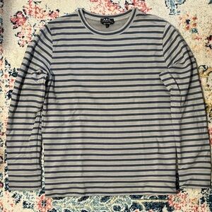 A.P.C. Men's Navy and Gray Striped Long Sleeve Tee